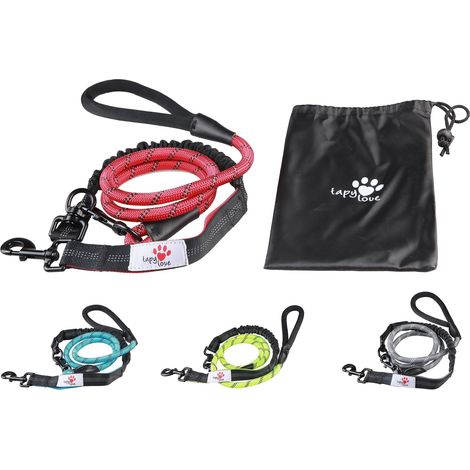 Laisse pour chien - Robuste avec mousqueton - Amortisseur de dos - Poignée rembourrée confortable - Laisse réfléchissante - Laisse élastique pour chien (vert) (1/5)