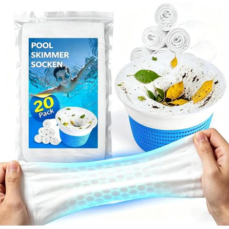 Lot de 20 chaussettes filtrantes réutilisables pour panier à skimmer, filtre fin contre les cheveux, le pollen et les insectes, accessoires de piscine (1/5)