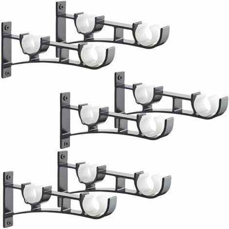 6Pices Heavy Duty Metal Curtain Rod, Curtain Rod Bracket, Double Curtain Rod Pole Holder, Curtain Bracket, Aluminum Curtain Rod Bracket, Black Curtain Rod Bracket (1/4)