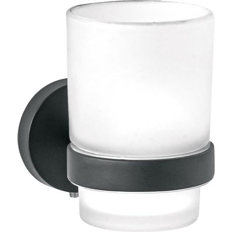Foset TBA-71M, portacepillos de dientes con vaso de cristal, acabado negro. (1/3)