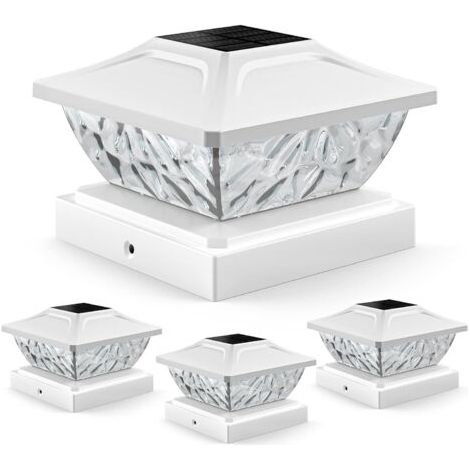 QORVA-Lot de 4 capuchons de poteau solaires à 2 modes, lampes solaires d'extérieur étanches, lampes solaires d'extérieur pour poteaux de 4 x 4, 4,5 x 4,5, 5 x 5 en décoration de jardin