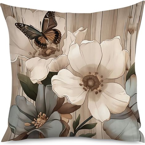 Housse de coussin imprimé bois blanchi et lavande (1/5)