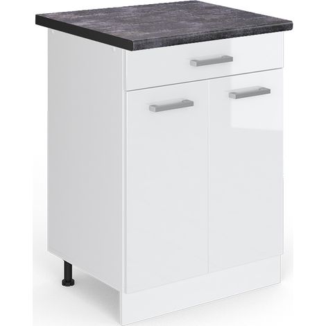 Küchenunterschrank R-Line, Weiß Hochglanz, 60 cm mit Schublade, AP Anthrazit, Vicco