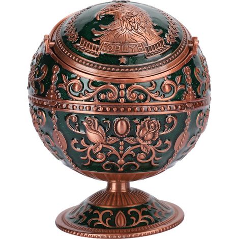 Cendrier rétro globe avec couvercle en alliage de zinc, motif oiseau vert innovant, objet artisanal cadeau (1/5)