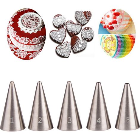 5pcs Douille en Acier Inoxydable DIY Kits Réutilisable pour Poche Patissière Décoration Gâteau, Muffin, Cupcake (1/5)