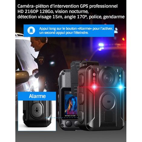 Caméra-piéton d'intervention GPS professionnel HD 2160P 128Go, vision nocturne, détection visage 15m, angle 170°, police, gendarme (1/5)