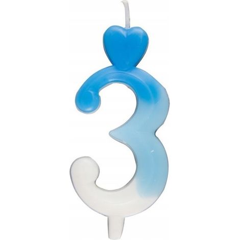 Herzkerze Nr. 3, blau-weiß, 6,5 cm