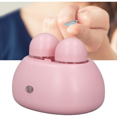 Nettoyeur de lentilles de contact à ultrasons, entièrement automatique et silencieux, rince-lentilles de contact rose. (1/5)