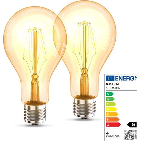 2 ampoules LED Edison Vintage A75 I E27, 4W, blanc chaud 2200K, intensité lumineuse 320lm, ampoule rétro à filament