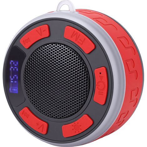 Enceinte de douche Bluetooth avec ventouse, horloge LED, lumières RGB, son stéréo, étanche, portable, pour salle de bain et extérieur, rouge (1/5)