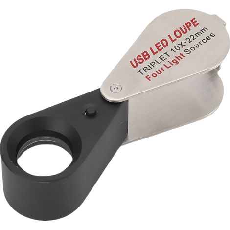 Loupe bijoutier 10X argent pliable rechargeable 4 modes éclairage verre K9 optique grossisseur poche pour bijoux diamants tissu électronique (1/5)