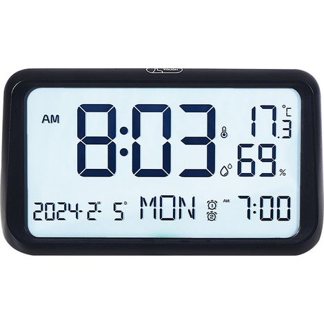 Réveil LCD multifonction pour salon, chambre, veilleuse - Noir (1/4)