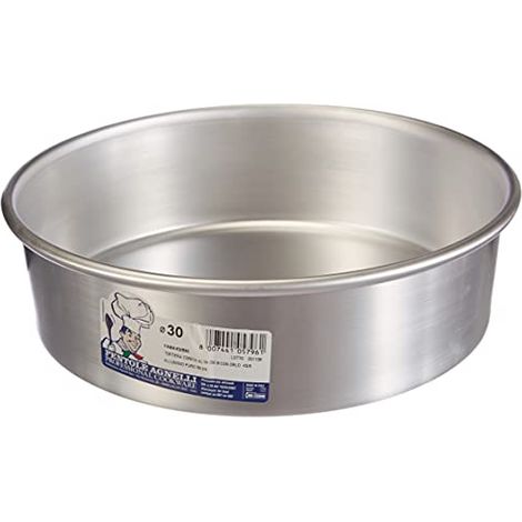 Pentole Agnelli Linea Pasticceria e Pizza Tortiera Conica in Alluminio con Orlo (H 8 Cm), Argento, 30 cm (1/4)