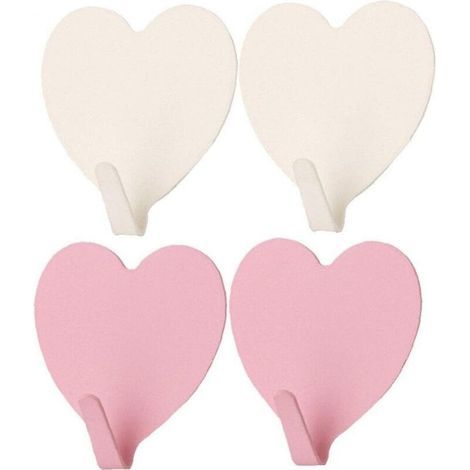 Set of 4 decorative self-adhesive wall hooks in the shape of a heart, very strong. (1/5)