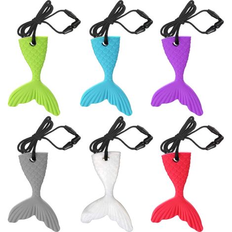 Collier de dentition à mâcher breloques de dentition en silicone, 6 pièces jouets à mâcher colorés pour l'entraînement calmant les enfants jouets à mâcher, (1/5)