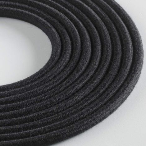 Klartext - Cavo tessile tondo LUMIÈRE per illuminazione, 3x0,75mm, Cotone Nero, 3mt.Attenzione: cavo terra incluso Massima sicurezza anti scossa (1/5)