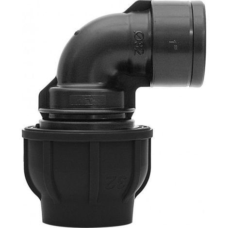 Gomito di serraggio PP 90 gradi 63x6/4"" GW filettatura interna PN16, per tubi in PE, nero