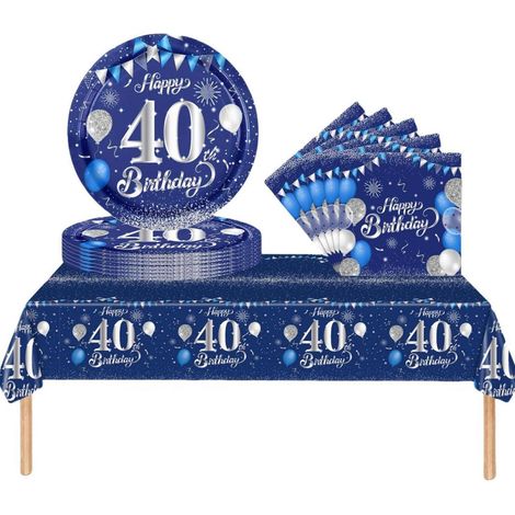 Partygeschirr 40. Geburtstag Set Marineblau Silber für Damen & Herren