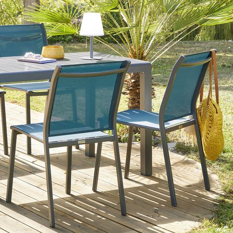 Hesperide – Chaise de jardin empilable en aluminium teinté – Assise en texaline résistante – Facile à nettoyer – Pour espaces extérieurs modernes (1/3)
