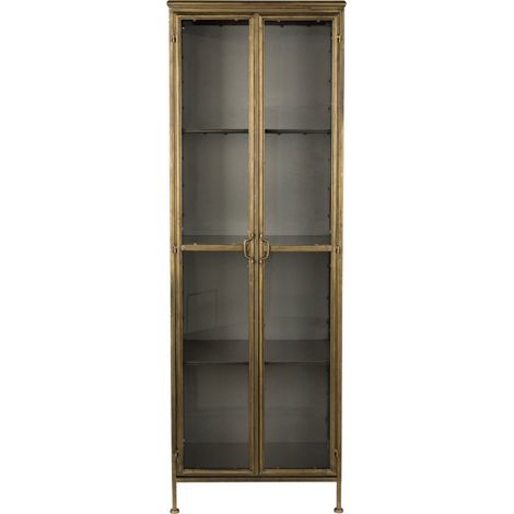 Vitrine 2 portes 63,5x41,5x184 cm en métal finition laiton vieilli (1/5)
