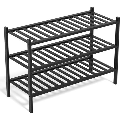 Bambou Meuble de Rangement - 3 Niveaux Rangement Chaussure - 68 x 28 x 46 cm - Etagere Chaussure - Range Chaussures - Rangement Chaussures - Porte Chaussures - Étagère Chaussures (Noir) (1/5)