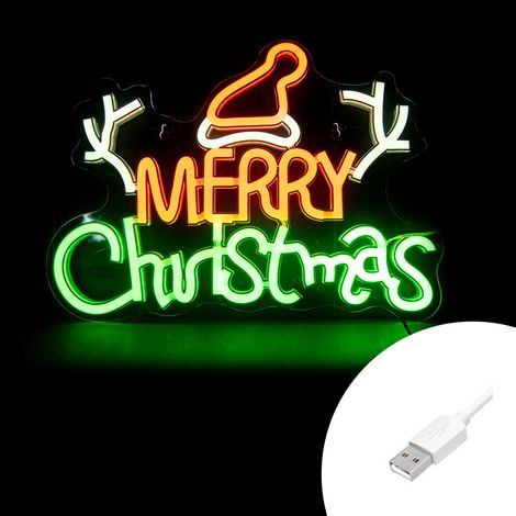 Scritta luminosa Merry Christmas da 41x30cm Led Neon Flex USB da interno Wisdom (1/2)