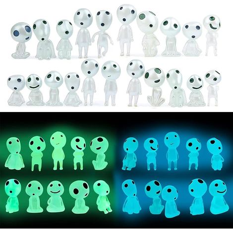 20 figurine in resina della principessa Mononoke, figurine luminose dell'elfo dell'albero, dell'elfo dell'albero, per il patio del giardino micro paesaggistico (blu+verde) (1/5)