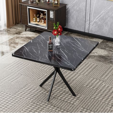 Tavolo da pranzo quadrato 98x98 cm nero in MDF e metallo con struttura stabile e salva spazio (1/4)