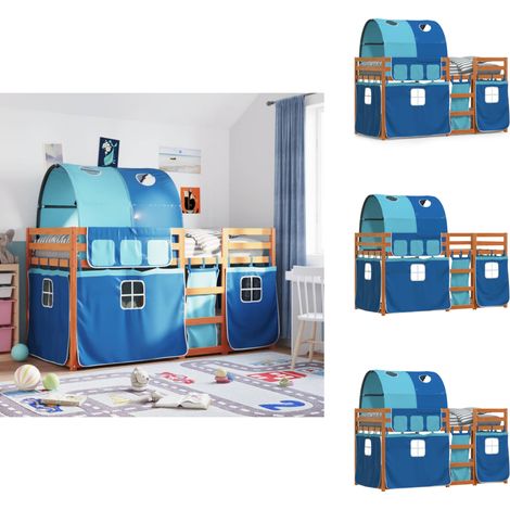 Etagenbett mit Vorhängen Blau 90x190 cm Massivholz Kiefer - Kinderzimmermöbel - Hochbett - Etagenbett - Jugendzimmer - Holzbett (1/5)