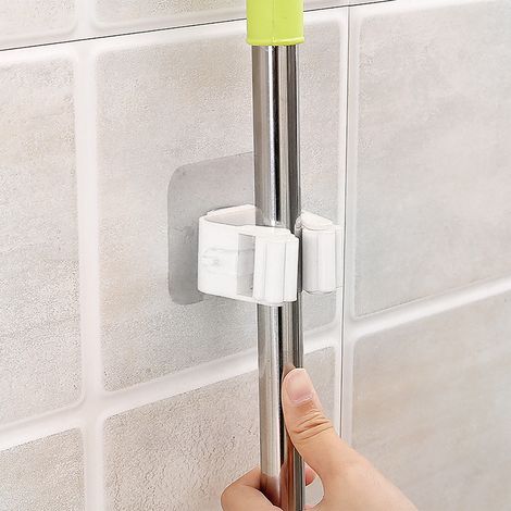 Lot de 3 supports muraux pour balai/serpillère, en plastique à forte adhérence, pour garage ou atelier (blanc). (1/5)