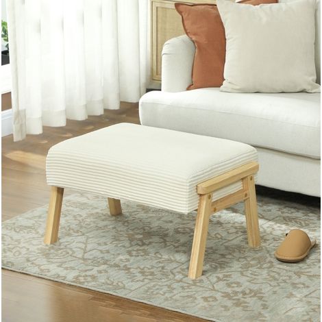 Sgabello imbottito in tessuto effetto corda con gambe in legno color crema bianco (1/5)