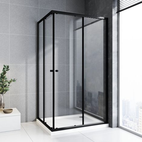 WDWRITTI Duschkabine Schwarz 100x100cm Eckeinstieg Doppel Schiebetür 6mm ESG Sicherheitsglas Duschschiebetür Duschabtrennung Duschwand Höhe: 185cm
