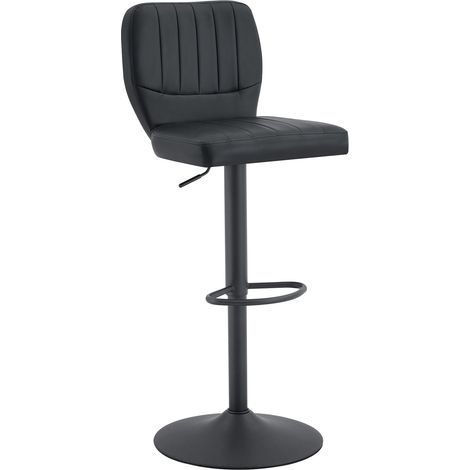 Sgabello bar regolabile in altezza 62-83 cm girevole 360° in PU nero con schienale (1/5)