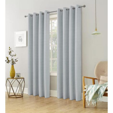 100% Blackout Curtain, Faux Linen Thermal Insulated Cold Weather Curtains, Soft Wrinkle-Resistant Fabric Good Dye, Modern Living Room Double Curtains with Eyelets, Set of 2 Silver 140x260cm (1/5)