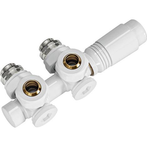 Kit de robinet thermostatique universel pour radiateur - Raccordement central, blanc (avec adaptateur en cuivre)