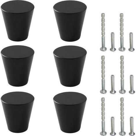 6 Boutons de Meuble Noir, Moderne Poignée Ronde Armoire, Petits Boutons de Tiroir, Métal Boutons de Porte pour Placards Cuisine, Armoires, Commodes, Penderies, Décoration, 20x23mm (1/4)