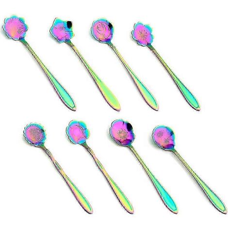 Ensemble de cuillères à fleurs - Cuillères à thé en acier inoxydable, cuillères à café colorées arc-en-ciel RWN (1/5)