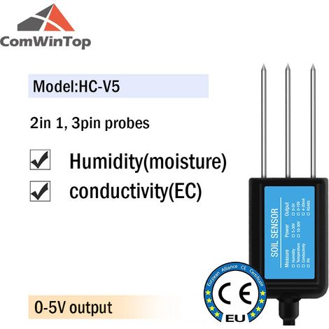 Mesure l'humidité du sol, la température relative, la conductivité électrique (CE), le pH et le NPK. Capteur Modbus RS485, 4-20 mA, 0-5 V. (1/4)