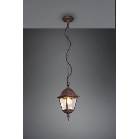 LIVENZA SOSPENSIONE DA ESTERNO 4 LATI FUSIONE DI ALLUMINIO RUGGINE E VETRO TRASPARENTE H. 83CM IP44  1 LUCE ATTACCO E27