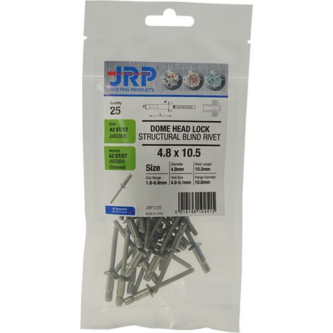 Jrp Riveting Products 4.8 x 10.5mm A2 Dome Head Rivets - (1/2)
