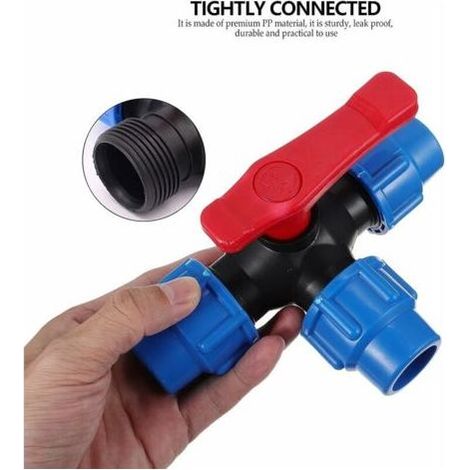 PVC-Druckventil, 2er-Pack praktische 3-Wege-Kugelhähne aus rostbeständigem HDPE mit rotem vinylisoliertem Griff und NPT-Innengewinde für Rohre (25 mm) (1/5)
