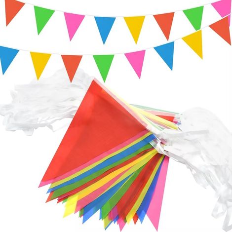 Guirlande de Fanions en Tissu - 200m - Polyester Multicolore - Décoration Fête Intérieur Extérieur - Mariage Anniversaire - 5 Couleurs (1/5)