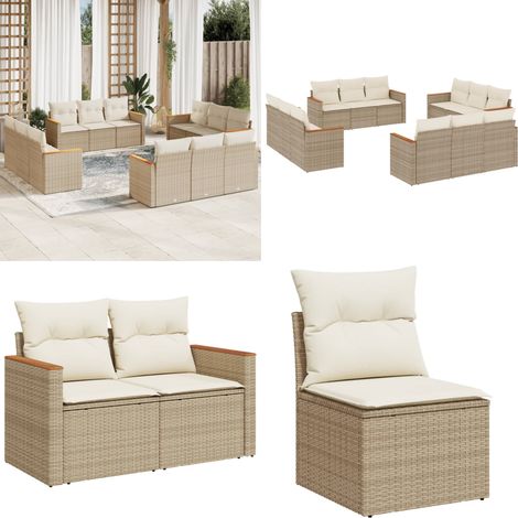 12-tlg. Garten-Sofagarnitur mit Kissen Beige Poly Rattan - Gartensortiment - Gartenmöbelset - Lounge Set - Rattan Gartenmöbel - Gartenlounge - Home & Living