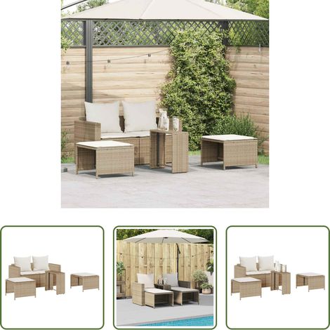 Canapé avec accoudoirs - Salon de jardin 5 pcs avec coussins empilable beige polyrotin (1/5)