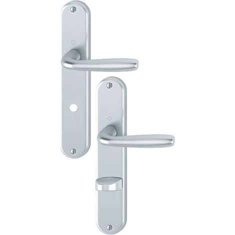 Manilla de puerta en placa Maribor 1766-3022f94 aluminio satinado con cerrojo de condena