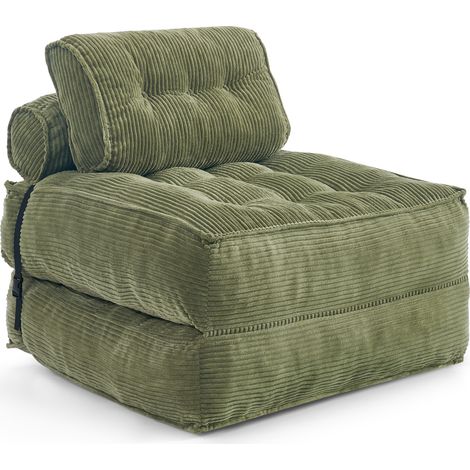 CAIziFauteuil de sol pliable 2-en-1 en velours côtelé – canapé pliant confortable avec dossier réglable, lit d’appoint polyvalent et fauteuil lounge pour salon et chambre, Vert