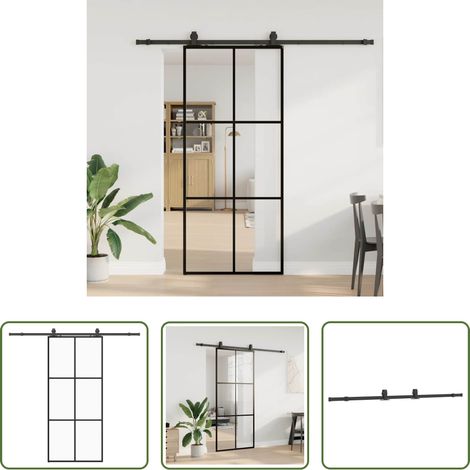 Sécurité - Porte coulissante kit de quincaillerie noir 90x205 cm verre ESG (1/5)
