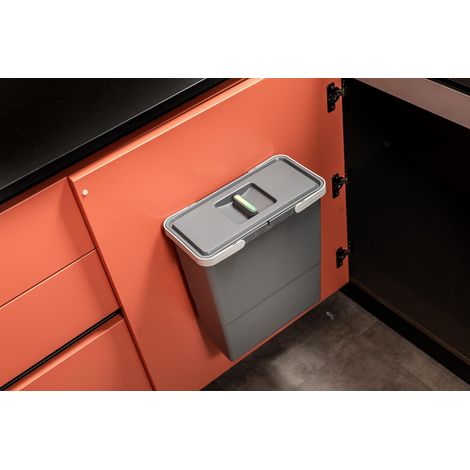 Poubelle en plastique recyclé, pour chaque environnement, capacité 12 litres complète avec couvercle. Fixation simple sur n'importe quelle surface via 4 vis autoperceuses. (1/5)