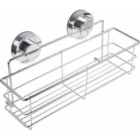 Étagère de douche profonde à ventouses puissantes, panier de rangement mural en acier inoxydable antirouille (1/4)