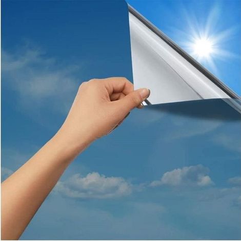 Film pour vitrage de fenêtre Miroir Effet 90x200CM Anti Chaleur Protection solaire Anti UV - Argent (1/4)